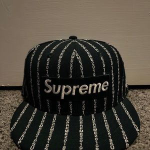 Supreme New Era Dark Green Text Stripe Hat Worn Twice